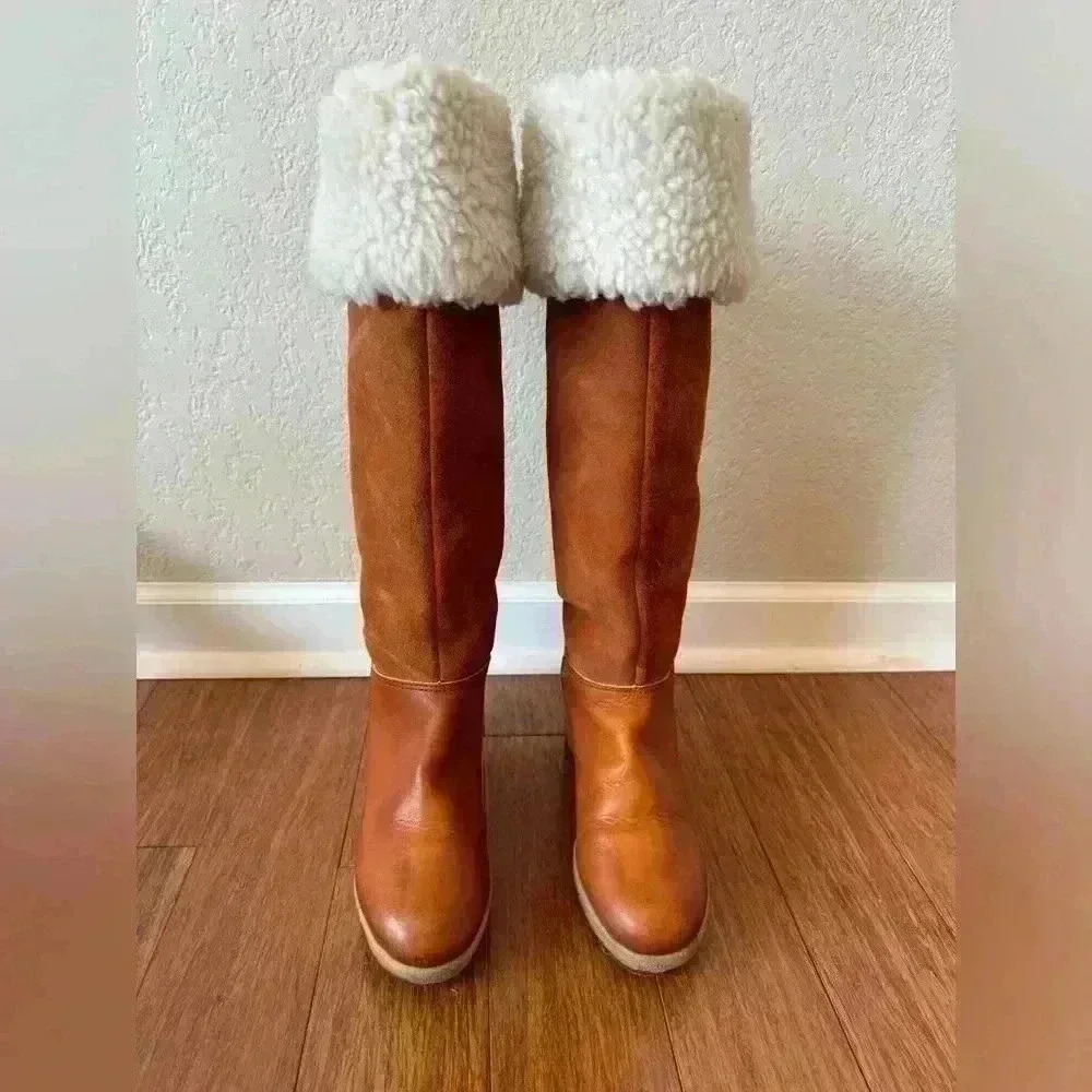 SOLD⚫️Vintage Rosita Shearling Suede Leather High Wedge Boots Women’s Size 6.5 M - Picture 4 of 11